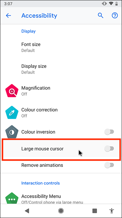 Tap Large mouse cursor to turn it on